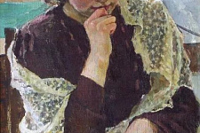 Н. Веселова «Портрет девушки», этюд к картине «Идет экзамен» (1954)